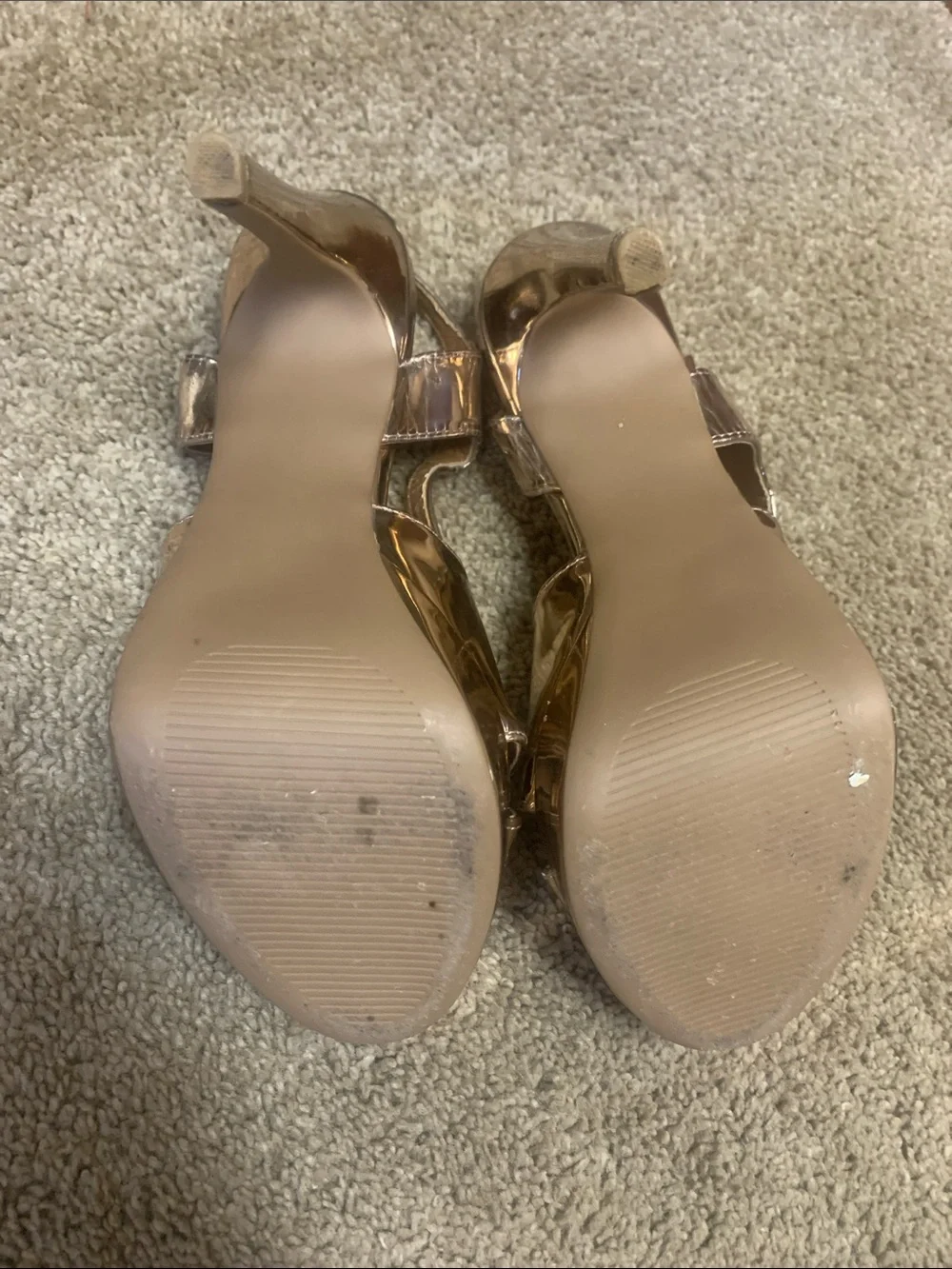 Qupid 7/7.5 high heel Metallic Rose Gold High Heel Platform Sandals - homecoming